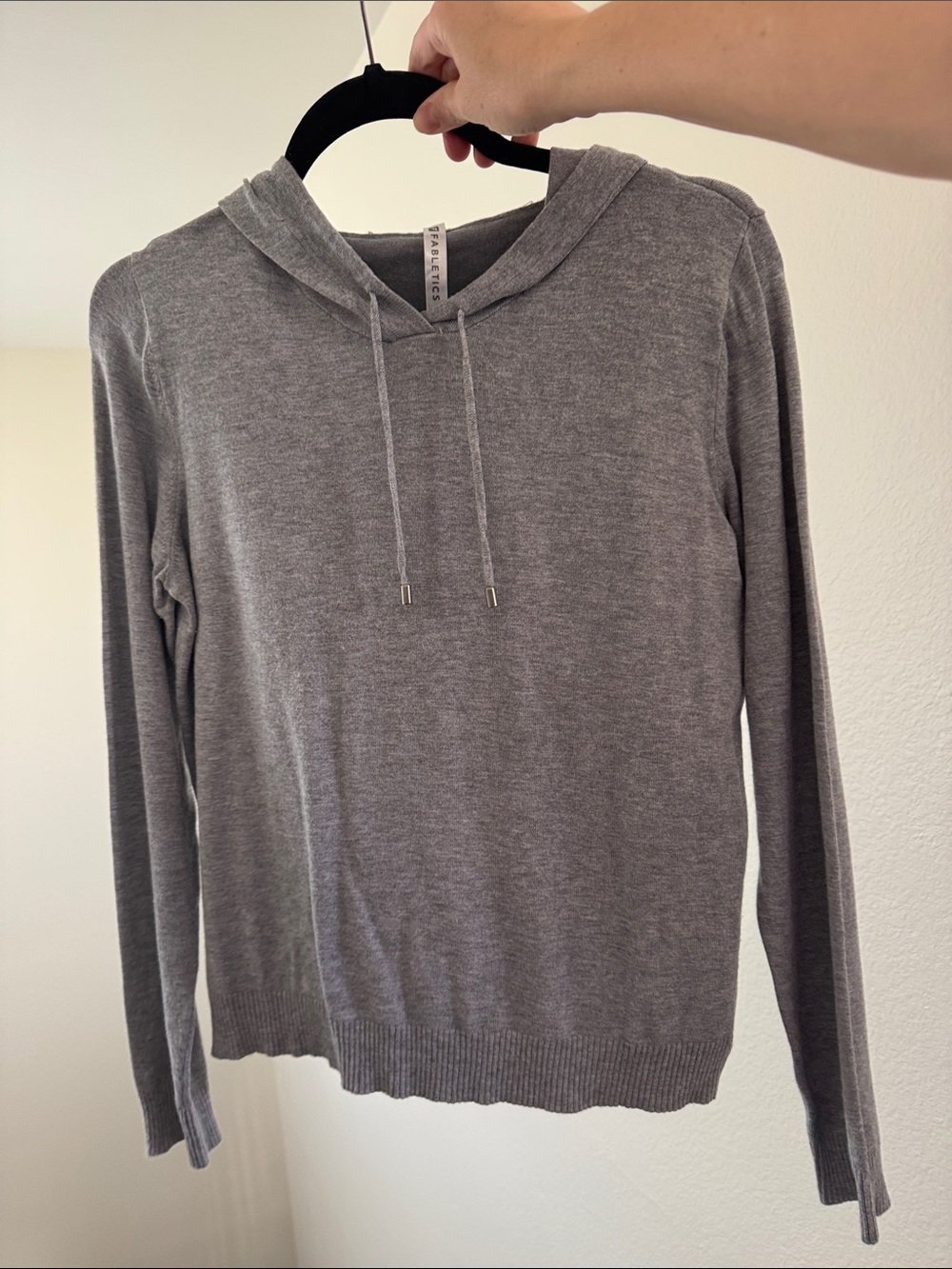 Fabletics Lightweight Gray Hooded Cross Back Knit Sweater
